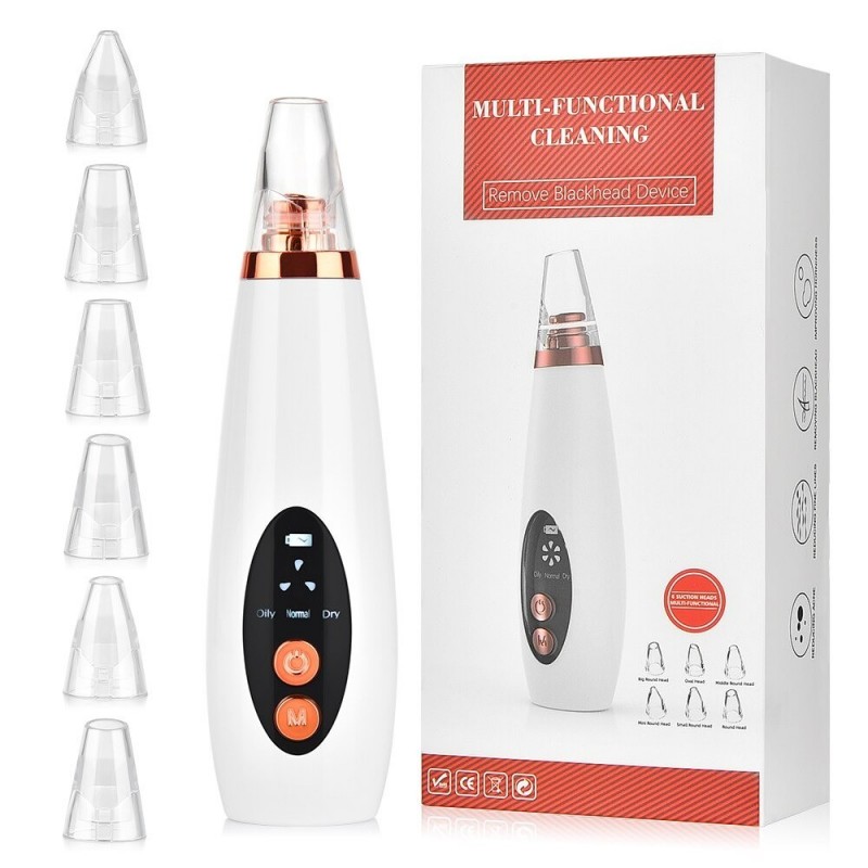 Aspirateur de Points Noirs - Rechargeable - 6 Têtes 3 Types de Peau
