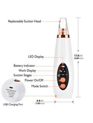 Aspirateur de Points Noirs - Rechargeable - 6 Têtes 3 Types de Peau