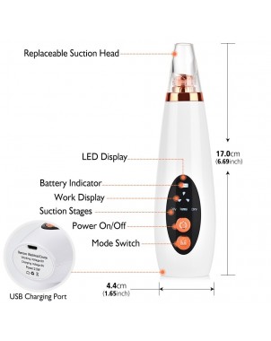Aspirateur de Points Noirs - Rechargeable - 6 Têtes 3 Types de Peau