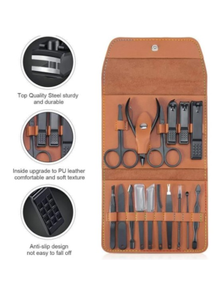 Trousse Soins Onglerie 16 Pièces : Coupe Ongles Cuticules Lime Ciseaux Pousse Cuticules