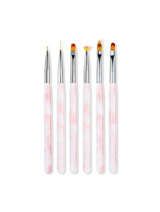 Ensemble de 6 Pinceaux Rose Bébé pour Gel et Design d'Onglerie