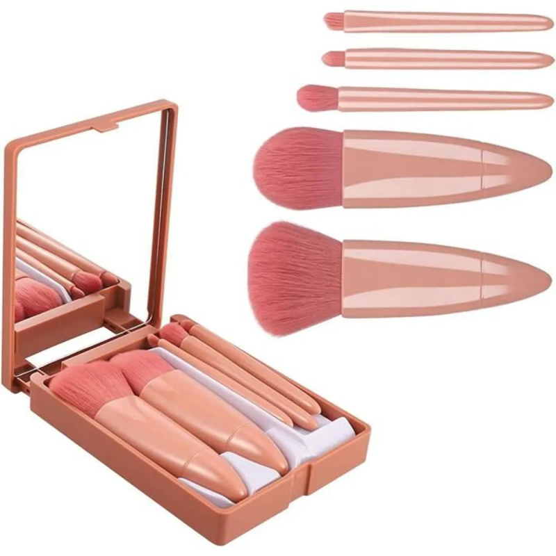Boîtes 5 Pinceaux Maquillage - Mini Boîte Portable Pinceaux Rose