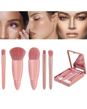 Boîtes 5 Pinceaux Maquillage - Mini Boîte Portable Pinceaux Rose