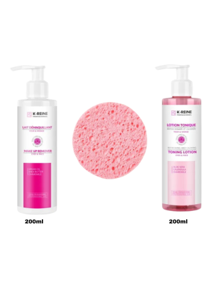 Pack Soins Visage : Eponge Végétale + Lotion Tonique 200ml + Lait Démaquillant 200ml