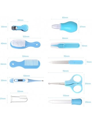 kit-soins-bébé-10-pièces-bleu-nouveau-né-nettoyage-toilettage-trousse-biberon-thermoètre-brosse-peigne-coupe-ongles-