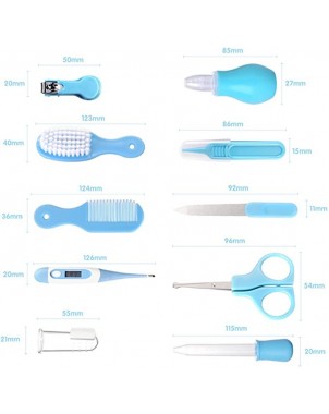 kit-soins-bébé-10-pièces-bleu-nouveau-né-nettoyage-toilettage-trousse-biberon-thermoètre-brosse-peigne-coupe-ongles-