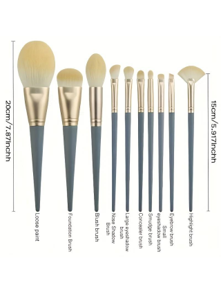 10 Pinceaux Maquillage Bleu + Etui - Accessoires Outils Maquillage