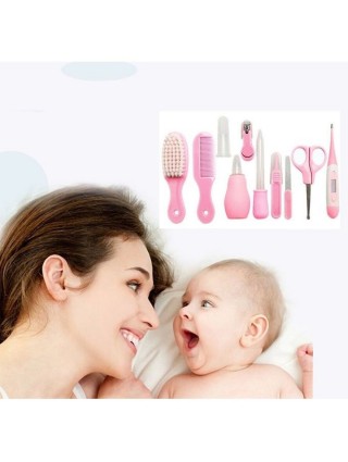 kit-soins-bébé-10-pièces-rose-nouveau-né-nettoyage-toilettage-trousse-biberon-thermoètre-brosse-peigne-coupe-ongles-