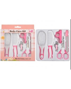 kit-soins-bébé-6-pièces-rose-nouveau-né-nettoyage-toilettage-trousse-biberon-thermoètre-brosse-peigne-coupe-ongles-