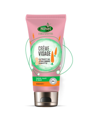 Nihel Crème Visage 100ml Extrait de Concombre et Carotte
