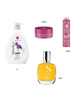 Pack Soins Capillaires et Corps : Technocare Shampoing et Masque Alfaparf Semi di Lino Sérum Cheveux DermoMed Gel Douche