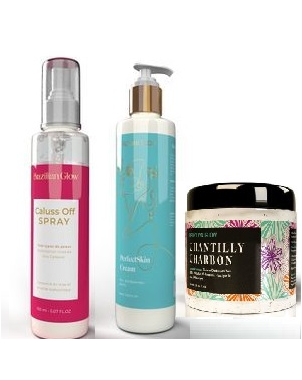 Pack Perfect Skin Complet Brazilian Glow : Gommage Bio Chantilly Charbon + Callus Off Spray + Perfect Skin Cream