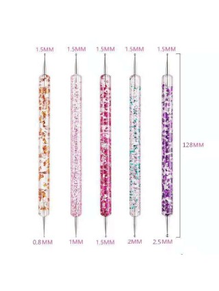 5 Stylo Pointeur Double Extrémité Nail Art Design Ongles Strass Motifs