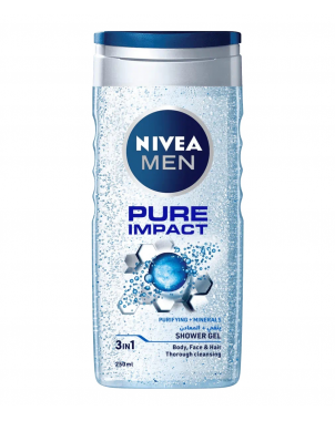 Nivea Gel Douche Men Pure Impact 250ml pour Peaux Normales avec Particules Exfoliantes