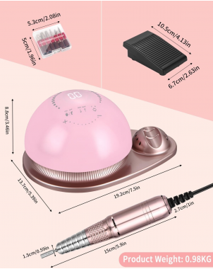 Ponceuse à Ongles SML M21 Puissance 50 000 RPM Soins Onglerie Professionnel avec Pédale et 6 Embouts en Fer
