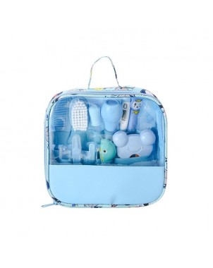 kit-soins-bébé-13-pièces-bleu-nouveau-né-nettoyage-toilettage-trousse-biberon-thermoètre-brosse-peigne-coupe-ongles-