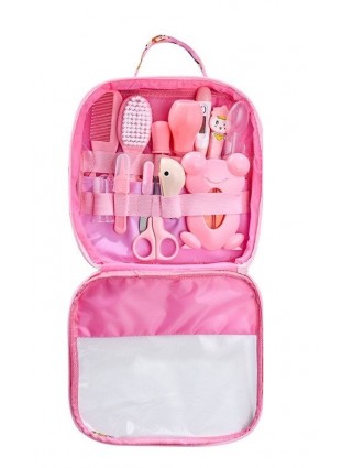 kit-soins-bébé-13-pièces-rose-nouveau-né-nettoyage-toilettage-trousse-biberon-thermoètre-brosse-peigne-coupe-ongles-