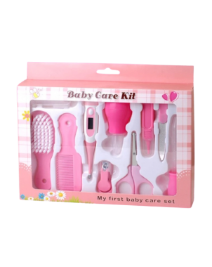 kit-soins-bébé-10-pièces-rose-nouveau-né-nettoyage-toilettage-trousse-biberon-thermoètre-brosse-peigne-coupe-ongles-